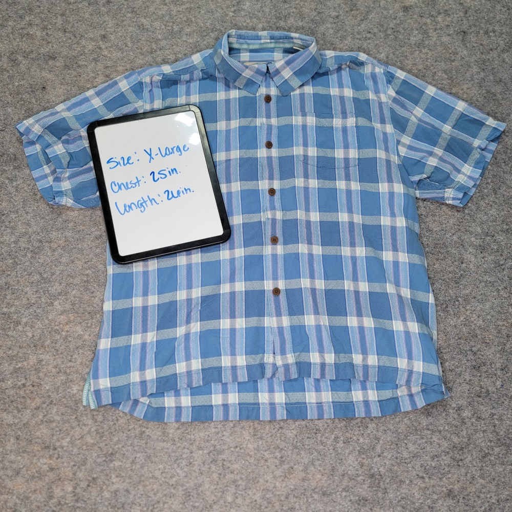 Tommy Bahama XL Mens 100% Silk Button Down Shirt Plaid Short Sleeve Relaxed Fit
